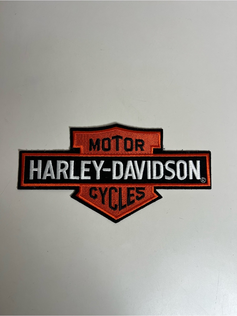 Harley-Davidson Black, Orange & White Bar & Shield Patch 11” x 6”